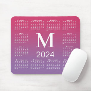 2024年カレンダモノグラム（ピンクから紫のグラデーション） マウスパッド
