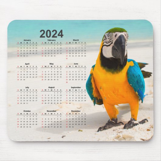 2024年カレンダーのオウム マウスパッド (正面)