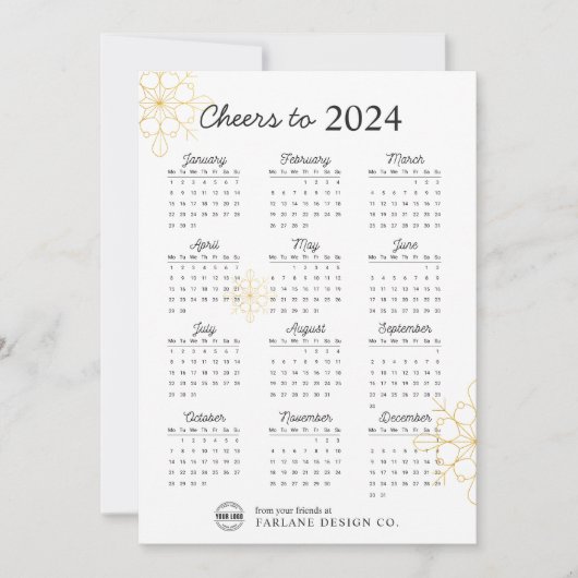 2024年カレンダースノーフレークビジネスロゴホリデーカード 招待状 (正面)