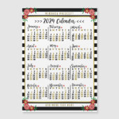 2024年カレンダーブラックストライプフローラ名前をカスタムする マグネット招待状 (正面)