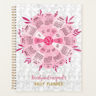 2024年カレンダーブーユニークプピンク花名前をカスタムする プランナー手帳