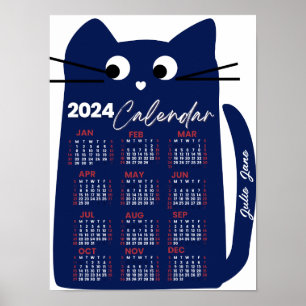 2024年カレンダーミッドセンチュリーブルーキャット ポスター