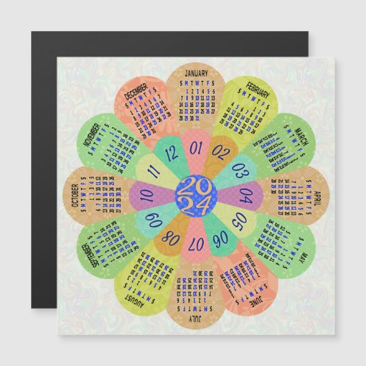 2024年カレンダーユニークボーレトロフラワーマグネット (正面/裏面)
