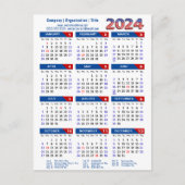 2024年カレンダー事業ロゴ米国愛国青色赤 シーズンポストカード (正面)