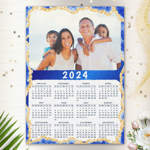2024年カレンダー写真磁石(青と金ゴールド色)