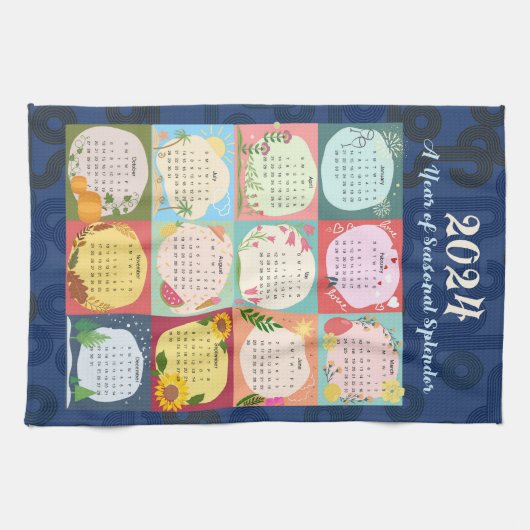 2024年カレンダー季節の豪華さ キッチンタオル (横)