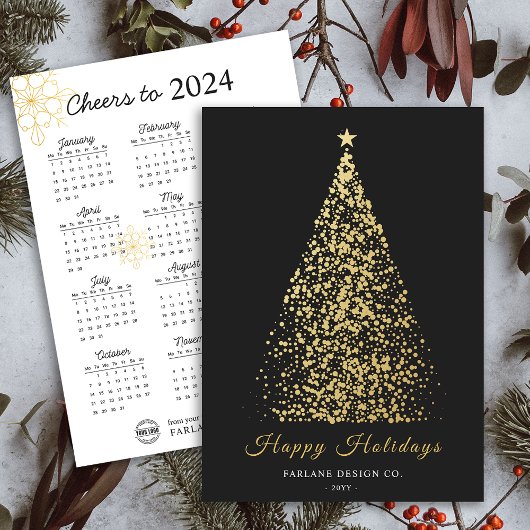 2024年カレンダー クリスマスツリー ビジネスロゴ ホリデーカード 招待状
