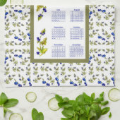 2024年カレンダーBlueberry Stemmed 離れ、白 キッチンタオル (折り畳み)