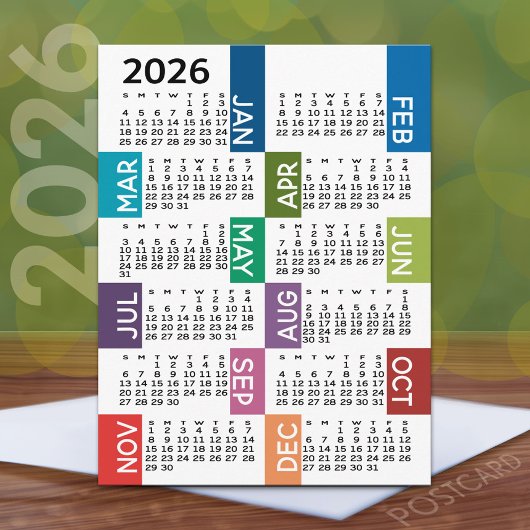 2024年カレンダ(ファンキーカラフル月) ポストカード