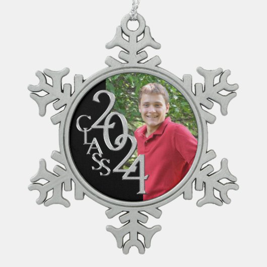 2024年クラシックの卒業写真のクラス スノーフレークピューターオーナメント (正面)