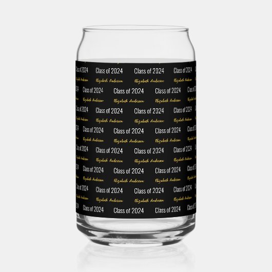 2024年クラスのフルネーム白黒金ゴールド ガラス缶 (正面)