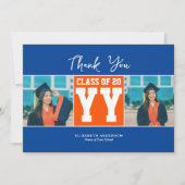 2024年クラスのブルーオレンジ卒業写真コラージュ サンキューカード (正面)