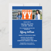 2024年クラスのブルーオレンジ卒業写真コラージュ 招待状 (正面)