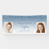 2024年クラスのブルーグリッター2写真卒業 横断幕 (横)
