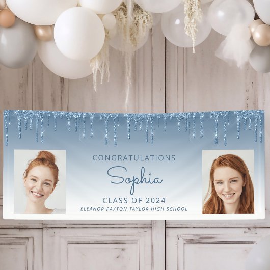 2024年クラスのブルーグリッター2写真卒業 横断幕