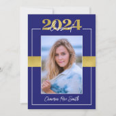 2024年クラスのブルー&金ゴールド卒業パーティー 招待状 (正面)