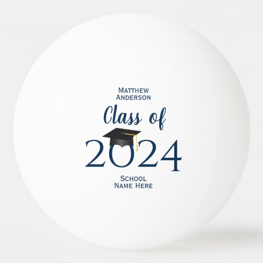 2024年クラスのミニマルタイポグラフィ卒業 卓球ボール (正面)