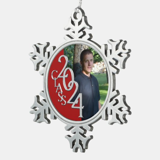 2024年クラスの赤い卒業写真 スノーフレークピューターオーナメント (右)
