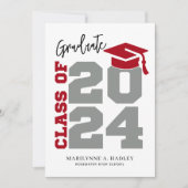 2024年クラスの赤と灰色の卒業 招待状 (正面)