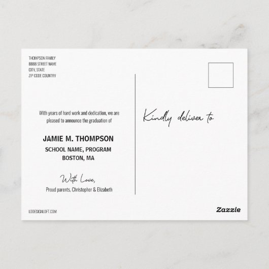 2024年クラスの金ゴールドとブラック卒業の発表 ポストカード (裏面)