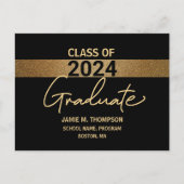 2024年クラスの金ゴールドとブラック卒業の発表 ポストカード (正面)