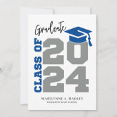 2024年クラスの青と灰色の卒業 招待状 (正面)