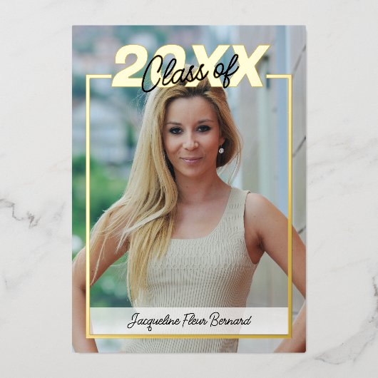 2024年クラス卒業エレガントブラック&金ゴールド 箔招待状 (正面)