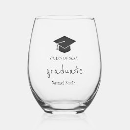 2024年クラス手書きキャップ&タッセル卒業 ステムなしワイングラス