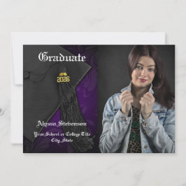 2024年クラス紫タッセル写真卒業 招待状