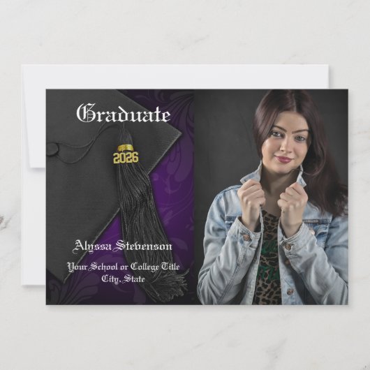 2024年クラス紫タッセル写真卒業 招待状 (正面)