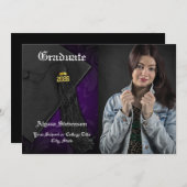 2024年クラス紫タッセル写真卒業 招待状 (正面/裏面)