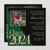2024年クラス金ゴールドグラッドグリーン写真付き 招待状 (正面/裏面)