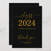 2024年クラス金ゴールドブラック卒業サンキューカード サンキューカード (正面/裏面)