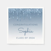 2024年クラス青グリッター点滴卒業 スタンダードカクテルナプキン (正面)