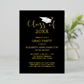 2024年クラス高校の大学院パーティーブラック金ゴールド 箔招待状 (立ち正面)