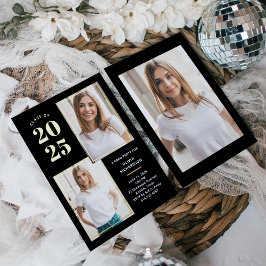 2024年クラス |フォトブラックと金ゴールドグラードパーティー 箔招待状