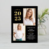 2024年クラス |フォトブラックと金ゴールドグラードパーティー 箔招待状 (立ち正面)