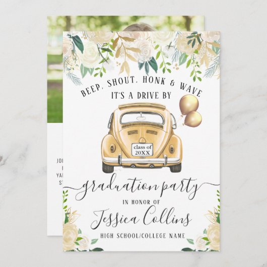 2024年クラスDRIVE BY PHOTO Graduation Party 招待状 (正面/裏面)