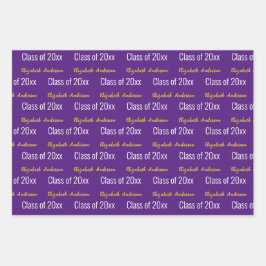 2024年クラスGradsフルネーム紫ホワイト金ゴールド ラッピングペーパーシート