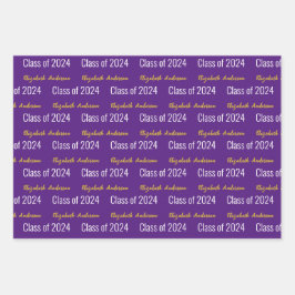 2024年クラスGradsフルネーム紫ホワイト金ゴールド ラッピングペーパーシート