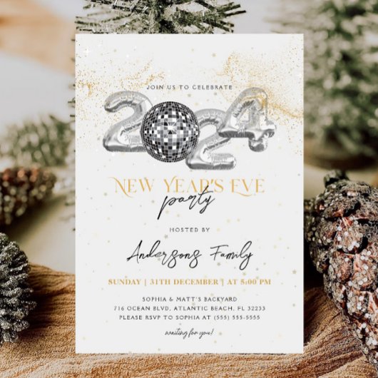2024年ゴールデン新年のパーティーディスコボール 招待状