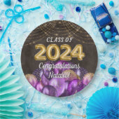 2024年ゴールドフォイルパープルバルーン2024年卒業 ペーパープレート (パーティー)
