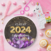 2024年ゴールドフォイルパープルバルーン2024年卒業 ペーパープレート (パーティー)
