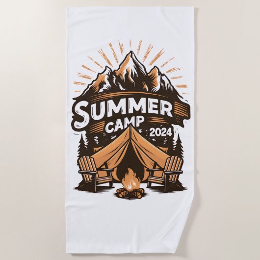 2024年サマーキャンプ 夏のキャンプ 夏季休暇 マッチング ビーチタオル (正面)