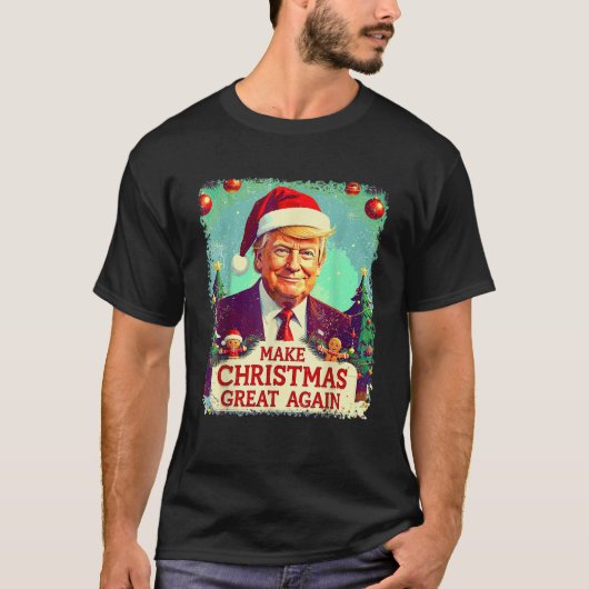 2024年サンタト素晴らしランプおもしろいで再びクリスマス Tシャツ (正面)