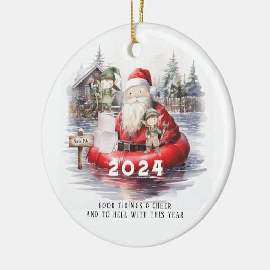 2024年サンタ 洪水に濡れた北極 ユーモアあふれるホリデー セラミックオーナメント (左)