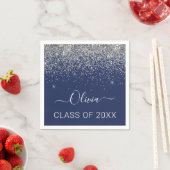 2024年シルバーネイビーブルーグリッター卒業 スタンダードカクテルナプキン (インサイチュ)