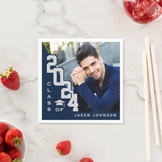 2024年シルバーネイビー写真卒業パーティーのクラス スタンダードカクテルナプキン (インサイチュ)