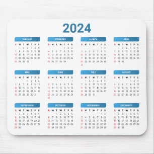 2024年シンプル1か月のカレンダー マウスパッド