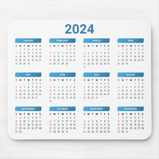 2024年シンプル1か月のカレンダー マウスパッド (正面)